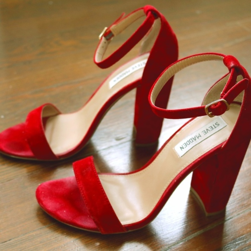 Steve Madden Carrson Red Suede Block Heel Sandals